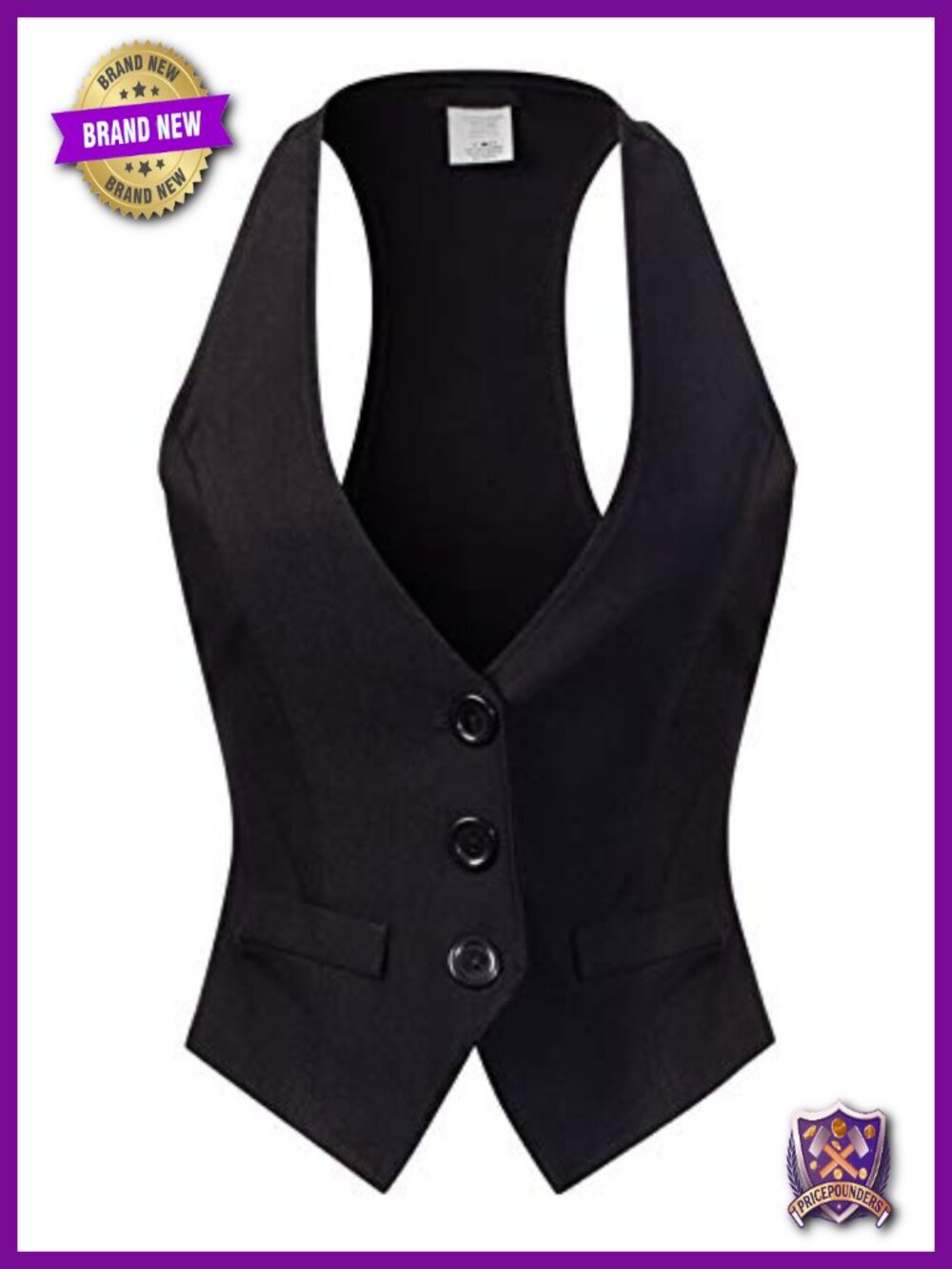 Racerback Tuxedo Vest Stretch Woven V-Neck Button Sleeveless